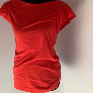 Crimson red cotton and spandex flutter sleeve top